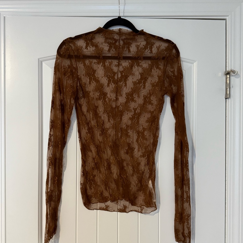 Free People Lady Lux Top Layering Sheer Lace Boho Brown Caldera